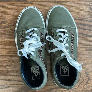 Vans Olive Green Women's Shoes with Leopard Print